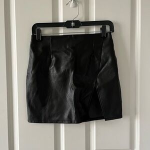 Superdown Vegan Leather Mini Skirt with Slit